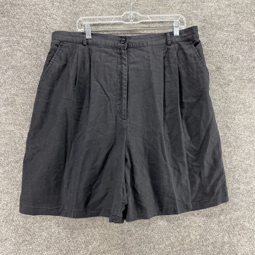 Adolfo Studio Shorts Women 22W Plus Black High Rise Bermuda Linen Flat Front